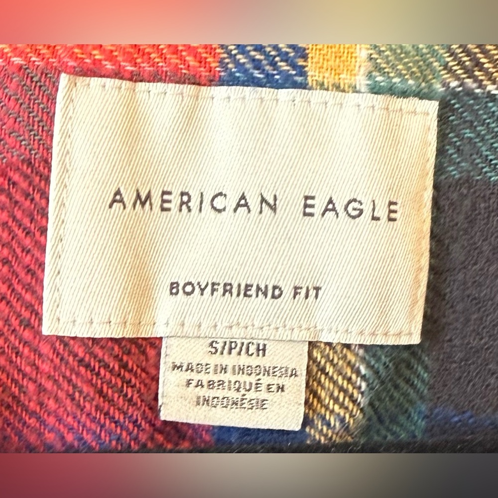 American Eagle Boyfriend Fit Oversized Red Blue Plaid Flannel Women's Small - Picture 2 of 5